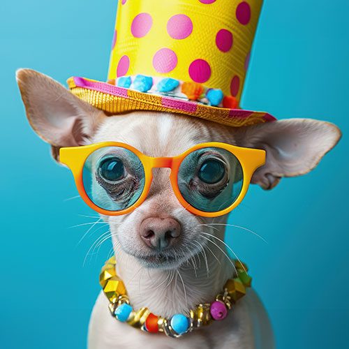 Silly Dog With Hat And Glasses